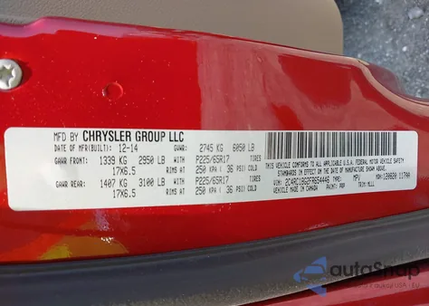 2015 Chrysler Town & Country Touring from USA, damaged, VIN 2C4RC1BG2FR654446